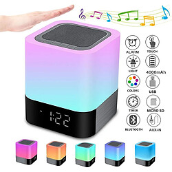 Universal Haut-parleur Bluetooth avec phare de lit léger réveil dimmable tactile lumière de nuit RGB changement de couleur LED haut-parleur Bluetooth portable émotion lampe de table légère cadeau fille enfant adolescent, (blanc)