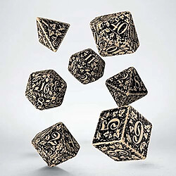 Q-Workshop Q WORKSHOP Forest Engraved beige & black RPG ornamented Dice Set 7 polyhedral pieces