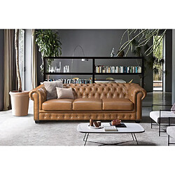 Vente-Unique Canapé chesterfield 4 places BRENTON 100% cuir de buffle premium - Caramel vintage 