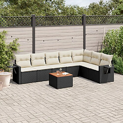 Maison Chic Ensemble Tables et chaises d'extérieur 8 pcs avec coussins,Salon de jardin noir résine tressée -GKD268074