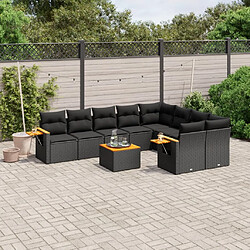 vidaXL Salon de jardin 10 pcs avec coussins noir résine tressée 