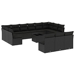 vidaXL Salon de jardin avec coussins 14 pcs noir résine tressée