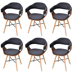 vidaXL Chaises à manger lot de 6 gris foncé bois courbé et tissu