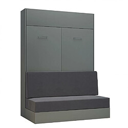 Inside 75 Armoire lit escamotable DYNAMO SOFA canapé gris mat et microfibre gris couchage 140*200