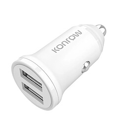 Konrow KCC12AAW - Adaptateur Allume-cigare 2 Ports USB A - Charge rapide 12W, Blanc (Compatible, Blister)