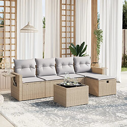 Maison Chic Ensemble à manger d'extérieur 6 pcs avec coussins,Salon de jardin,Mobilier de jardin mélange beige résine tressée -GKD341777