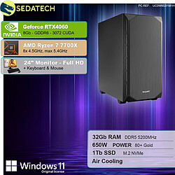 Sedatech Pack Workstation Silent • AMD Ryzen 7 7700X • RTX4060 • 32Go DDR5 • 1To SSD M.2 • Windows 11 • Moniteur 24"