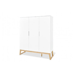 Pinolino Armoire Bridge grande Semi poli fin MDF uni laqué blanc et massif frêne laqué clair