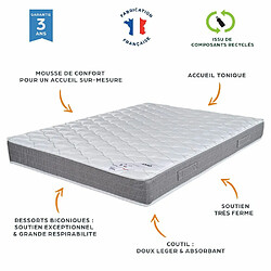 Ebac Matelas 120x190 Ryad - Ressorts - Hauteur 21 cm - Soutien très ferme