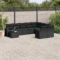 vidaXL Salon de jardin 10 pcs avec coussins noir résine tressée 