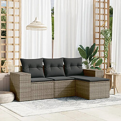 vidaXL Salon de jardin 4 pcs avec coussins gris résine tressée