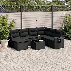 Maison Chic Ensemble Tables et chaises d'extérieur 8 pcs avec coussins,Salon de jardin noir résine tressée -GKD706759