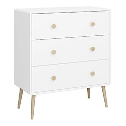 Pegane Commode pour enfant en bois coloris Blanc et naturel - Longueur 81,10 x profondeur 39,60 x hauteur 92,40 cm