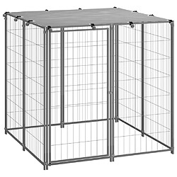 Helloshop26 Chenil extérieur cage enclos parc animaux chien argenté 110 x 110 x 110 cm acier 02_0000234