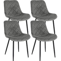 Decoshop26 Lot de 4 chaises de salle à manger en tissu velours confortable gris pieds métal noir couture losange CDS10426