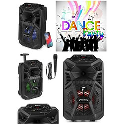 Fenton SONO PORTABLE 8" PARTY KARAOKE SUR BATTERIE /SD/USB/BT/MP3 + MICRO FILAIRE HQ LEDS RGB + Télécommande pour la fête en KARAOKE