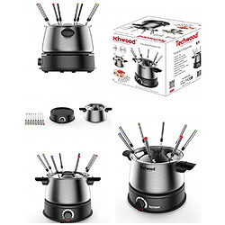 Techwood APPAREIL A FONDUE 1500W 8 PERS EN INOX 1500W CAPACITE 1,4L anti-projections Thermostat réglable + 8 Pics à fondue Colorés 