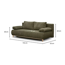 Avis Banquette convertible 3 places MIKA - Velours côtelé vert kaki - Coffre de rangement - L 192 x H 84 x P 93 cm