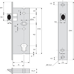 Serrure 1 point rappel à clé 36 mm - STREMLER - 2241.36.0