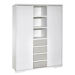 Schardt Armoire bébé 2 portes 4 tiroirs laqué blanc et pin gris Maxx Boathouse L 139 x H 191 x P 53 cm 