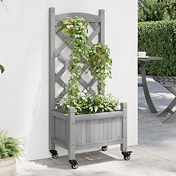 Avis Maison Chic Jardinière,Bac à fleurs avec treillis - pot de fleur et roues gris bois massif de sapin -GKD38127