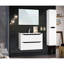 Acheter Pegane Meuble de salle de bain 2 tiroirs en mélamine coloris blanc brillant - Longueur 81 x profondeur 46 x Hauteur 57 cm