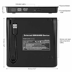 Acheter Graveur Lecteur de DVD externe portable USB 3.0 - ONEVER - DVD-RW - Noir - Windows/MAC