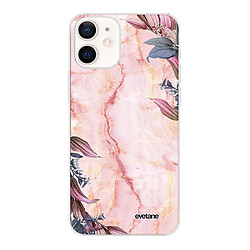 Coque iPhone 12 mini souple transparente Marbre Fleurs Motif Ecriture Tendance Evetane