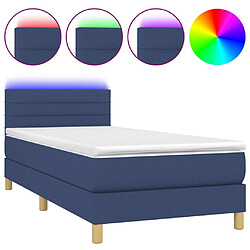 Sommier à lattes et LED,Cadre à lattes de lit avec matelas pour Adulte Bleu 90x200cm Tissu -MN67866