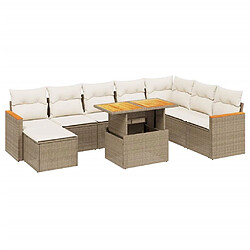 vidaXL Salon de jardin avec coussins 9 pcs beige résine tressée