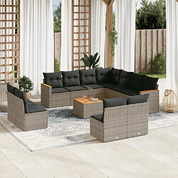 Maison Chic Salon de jardin avec coussins 12 pcs, Ensemble Tables et chaises de jardin, gris résine tressée -GKD779838