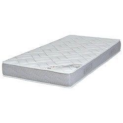 Mes Matelas mousse/latex 90x190 cm ferme tissu 3D blanc et gris - FLITEA Matelas 90x190 Listel Latex. Ouate polyester hypoallergénique 300grm2 ; hauteur totale 20 cm ; ame de 16 cm et 20 mm écolatex ; reversible ; 3 zones de soutien differenciés ; plate-bande matelassé avec aeration laterale ; air systeme ; coutil stretch 100%