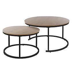 ML-Design 2x tables basses rondes gigognes de salon en bois pieds noires Ø60x40/Ø80x45 cm 