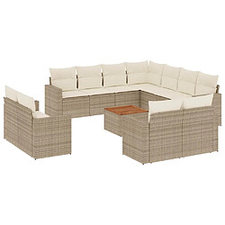 vidaXL Salon de jardin avec coussins 12 pcs beige résine tressée