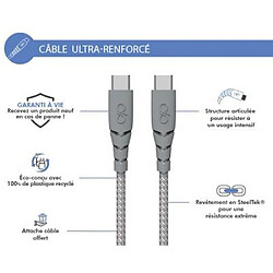 BIGBEN Câble Ultra-renforcé USB C/USB C 1,2m 3A Garanti à vie Gris - 100% Plastique recyclé Force Power