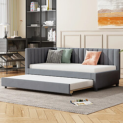 KOMHTOM Canapé convertible 90*200,, Lit multifonctionnel avec sommier à lattes, Lit pour adolescent, Gris, Tissu velours