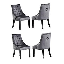 Home Design International Lot de 4 Chaises Capitonnées en Velours Gris Foncé - Style Classique & Design - Pieds en Bois - Salle à Manger, Salon ou Coiffeuse - Windsor 