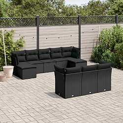 vidaXL Salon de jardin 10 pcs avec coussins noir résine tressée 