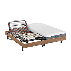 Vente-Unique Lit électrique de relaxation lattes et plots + matelas mémoire de forme - 2 x 80 x 200 cm - Chêne - DIONYSOS de DREAMEA 