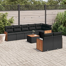 Maison Chic Ensemble Tables et chaises d'extérieur 9 pcs avec coussins,Salon de jardin noir résine tressée -GKD341648