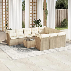 vidaXL Salon de jardin 11 pcs avec coussins beige résine tressée 