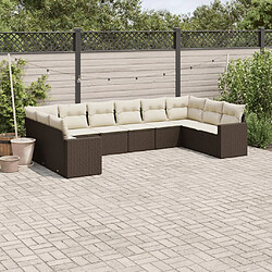 vidaXL Salon de jardin 10 pcs avec coussins marron résine tressée 