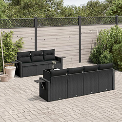 vidaXL Salon de jardin 8 pcs avec coussins noir résine tressée