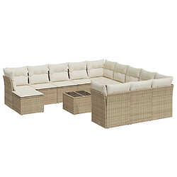 vidaXL Salon de jardin avec coussins 13 pcs beige résine tressée