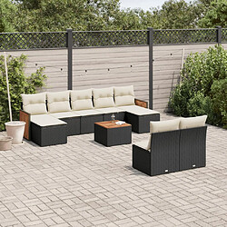 vidaXL Salon de jardin 10 pcs avec coussins noir résine tressée 