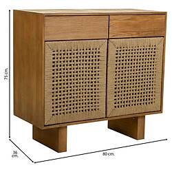 Pegane Meuble console, table console en bois et corde tressé avec 2 portes et 2 tiroirs coloris marron - Longueur 80 x Profondeur 36 x Hauteur 75 cm