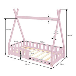 ML-Design Lit tipi d'enfants rose en bois avec protection antichutes tente de jeu 140x70cm pas cher