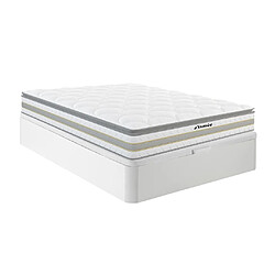 Vente-Unique Ensemble 160 x 200 cm sommier coffre blanc + matelas ressorts ensachés et surmatelas intégré ép.29cm - CANTERBURY de YSMÉE