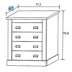 Pegane Commode, meuble de rangement coloris Chêne truffé, blanc vieilli - Longueur 91,50 x Profondeur 39,6 x Hauteur 90,8 cm