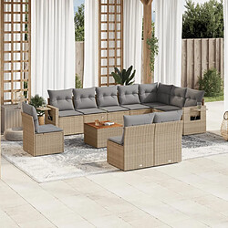 vidaXL Salon de jardin et coussins 11 pcs mélange beige résine tressée 